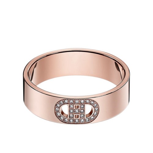 HERMES/爱马仕 经典H d'Ancre系列 小号18K金玫瑰金镶嵌27颗钻石戒指指环 H115601B（新品首饰 ）