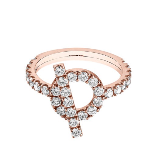 HERMES/爱马仕 经典Finesse系列 18K金玫瑰金镶钻棍状环形图案戒指指环H219612B（新品首饰 ）