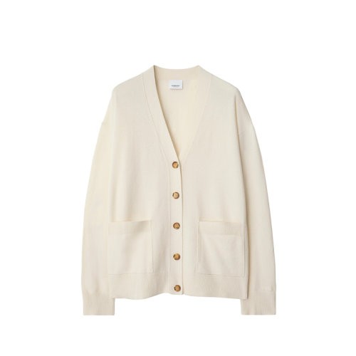 【服装】BURBERRY博柏利24新款 女士白色羊绒平纹针织单排扣开衫80912221