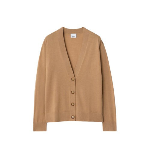 【服装】BURBERRY博柏利24新款 女士米棕色羊毛平纹针织单排扣开衫80911741