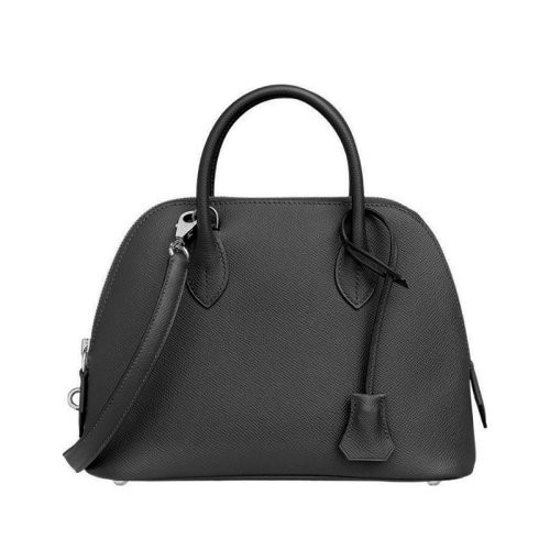 【包税】【】HERMES/爱马仕 女士黑色Epsom小牛皮银扣u刻手提肩背保龄球包H082798CK89