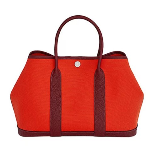 【爆款主推现货】HERMES/爱马仕 Garden Party 30 帆布 Negonda小牛皮 银扣 手提包 女款（配HERMES礼品盒）