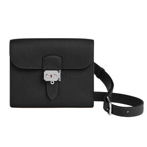 【包税】HERMES/爱马仕24新款 男士黑色小牛皮镀钯银扣信差斜挎包H084109CK89